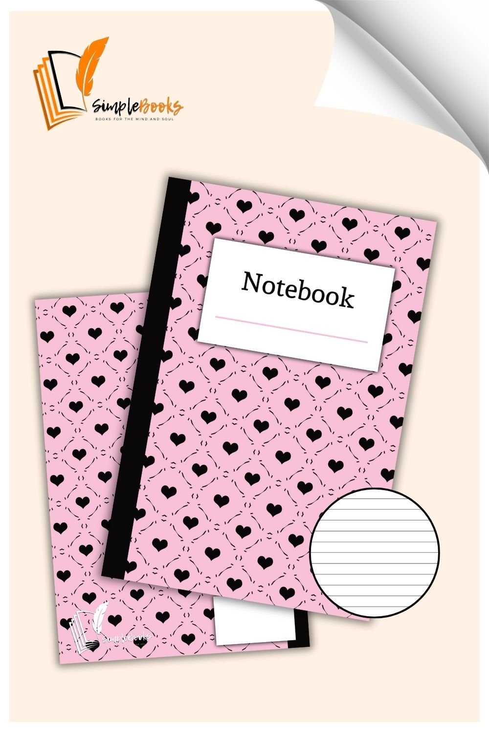 Black Hearts in Pink Notebook_Simplebooks